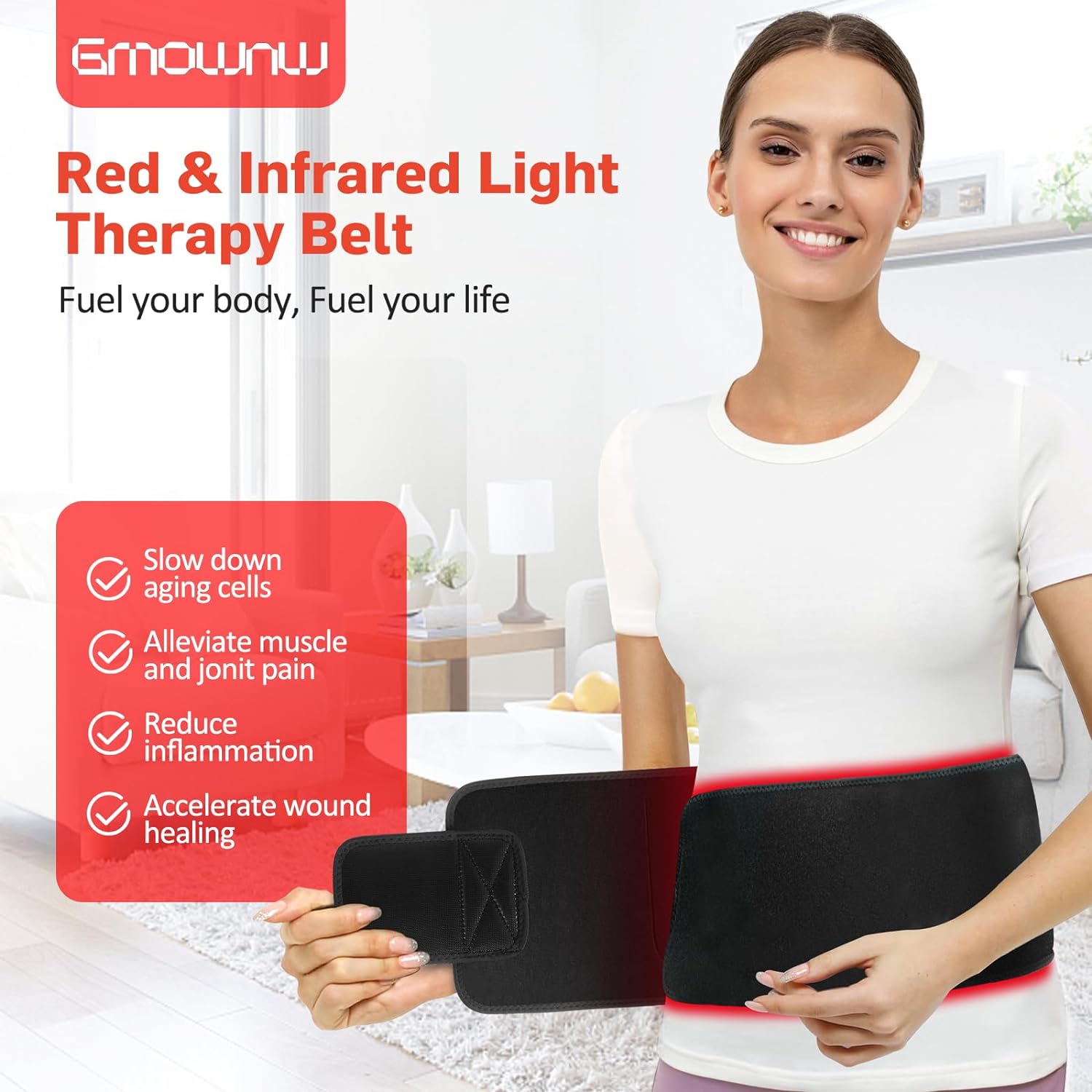 Red Light Therapy for Body, Infrared Light Therapy for Shoulder Waist Muscle Pain Relief, Upgraded 3 in 1 Led Beads, 660nm850nm Near Infrared Light Therapy Belt Wrap Timer Remote Control